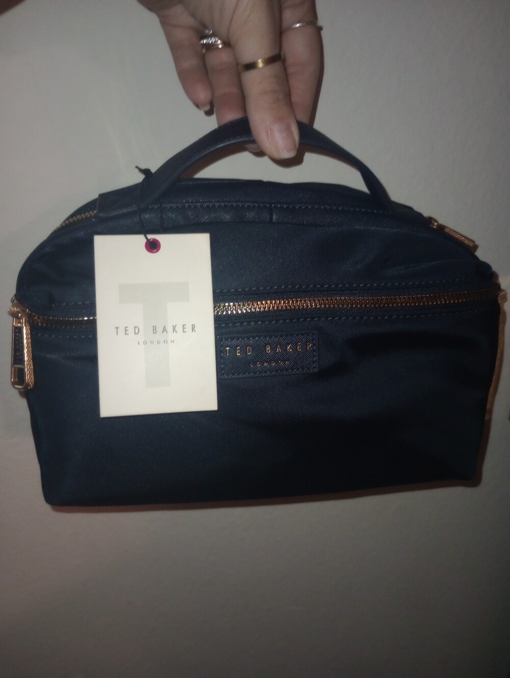 Ted Baker London Navy Blue Cosmetic Bag with Gold Hardware - Picture 1 of 5